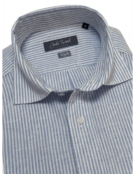Camisa de lino de raya azul clara