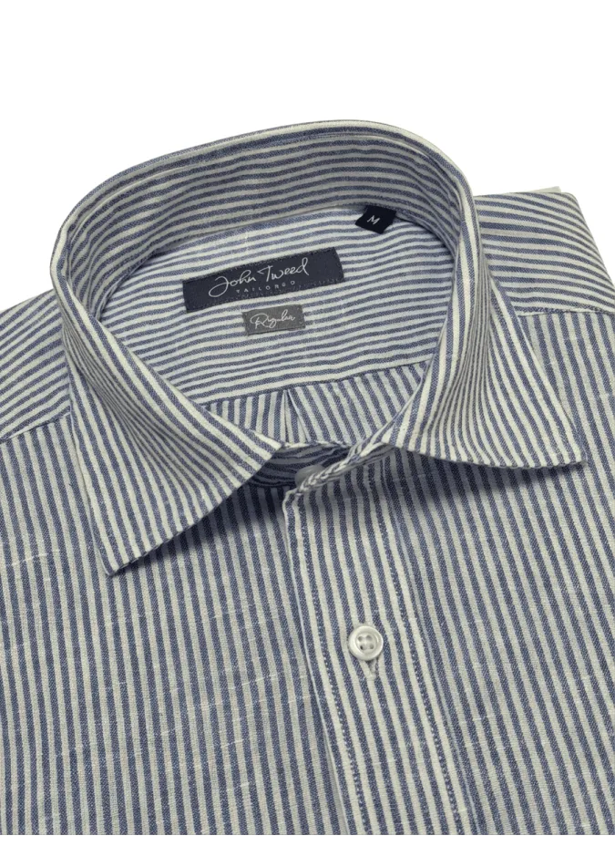 Camisa de Linho Risca Azul Escura