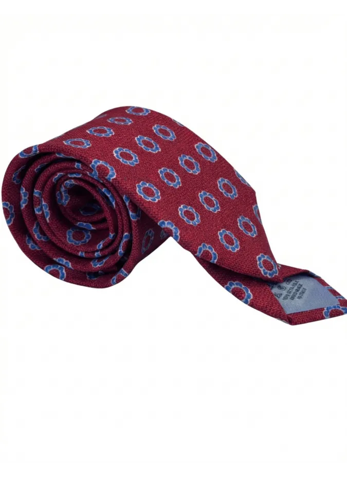 Corbata de Seda Burdeos con Patrón Azul