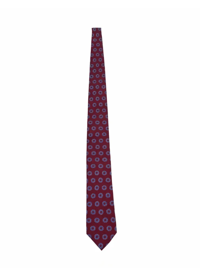 Corbata de Seda Burdeos con Patrón Azul