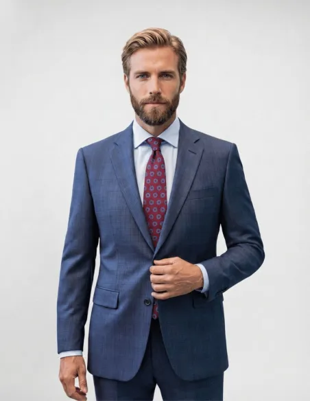 Corbata de Seda Burdeos con Patrón Azul