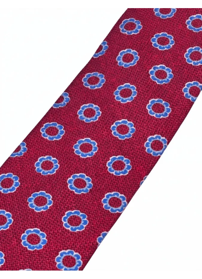 Gravata de Seda Bordeaux com Padrão Azul