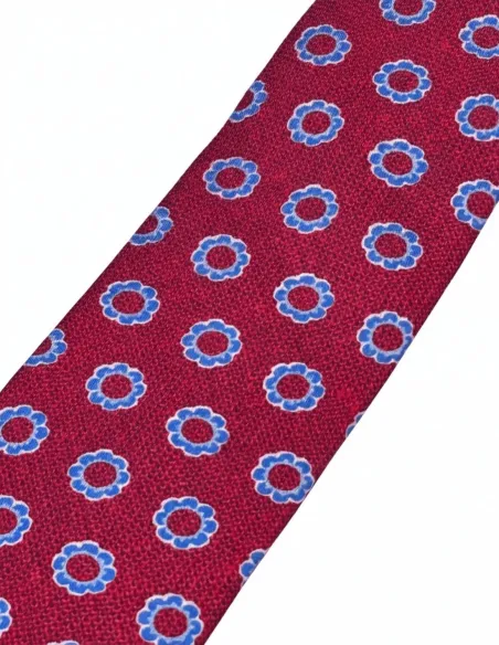 Corbata de Seda Burdeos con Patrón Azul