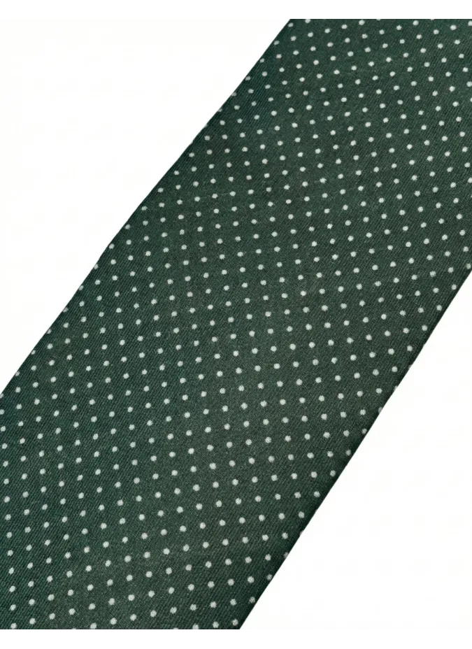 Dark Green Silk Tie with White Polka Dots