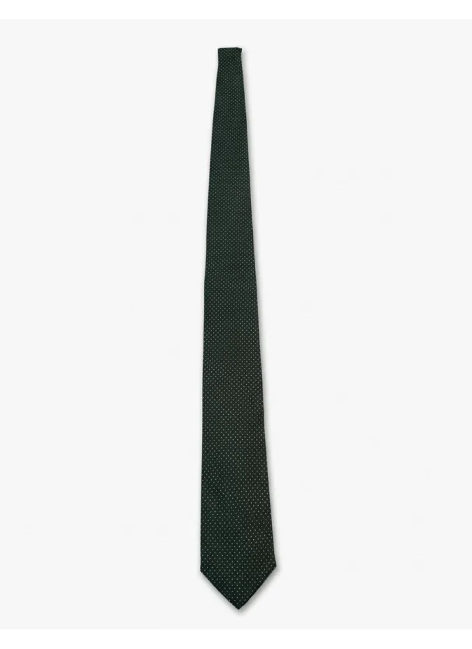 Dark Green Silk Tie with White Polka Dots