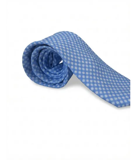 Blue Silk Tie with White Pattern