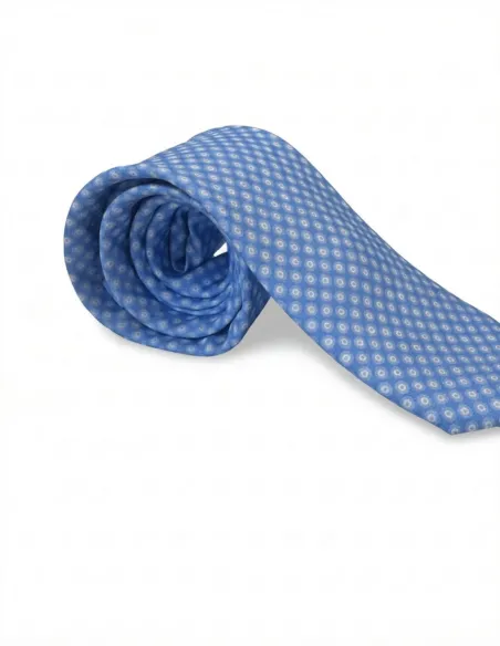 Blue Silk Tie with White Pattern