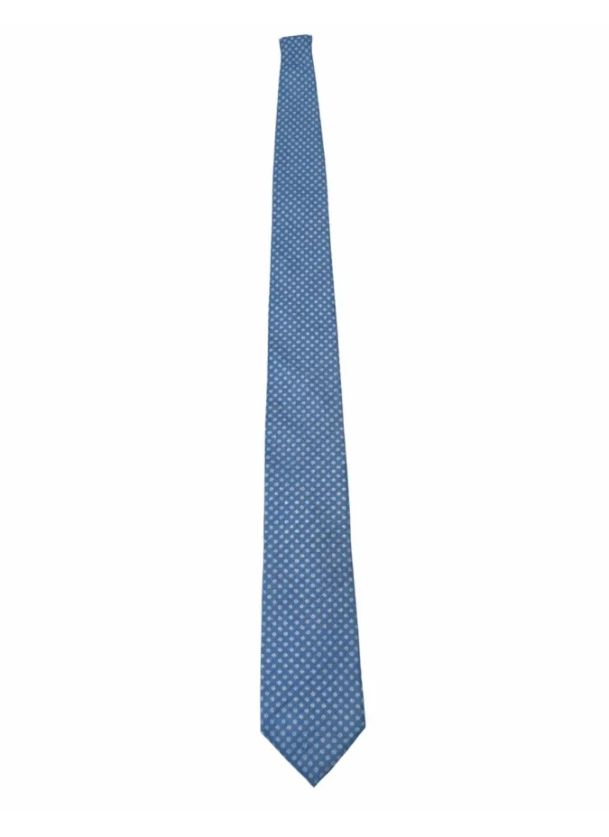 Gravata de Seda Azul com Padrão Branco