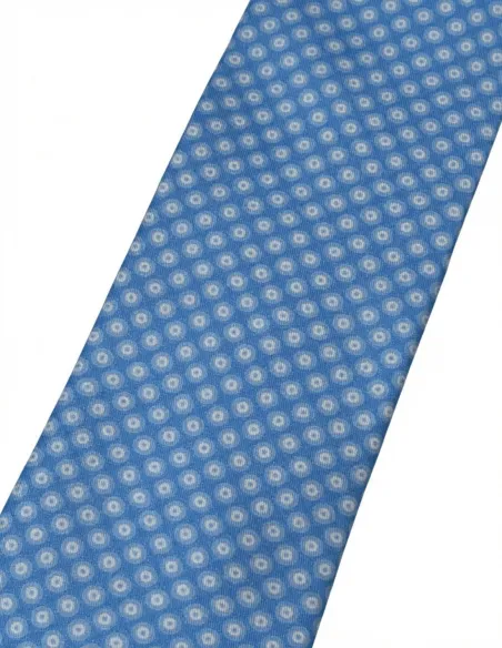 Gravata de Seda Azul com Padrão Branco