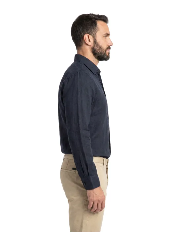 NAVY BLUE LINEN SHIRT | JOHN TWEED TAILORED