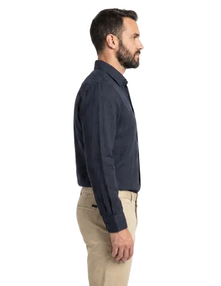 NAVY BLUE LINEN SHIRT | JOHN TWEED TAILORED