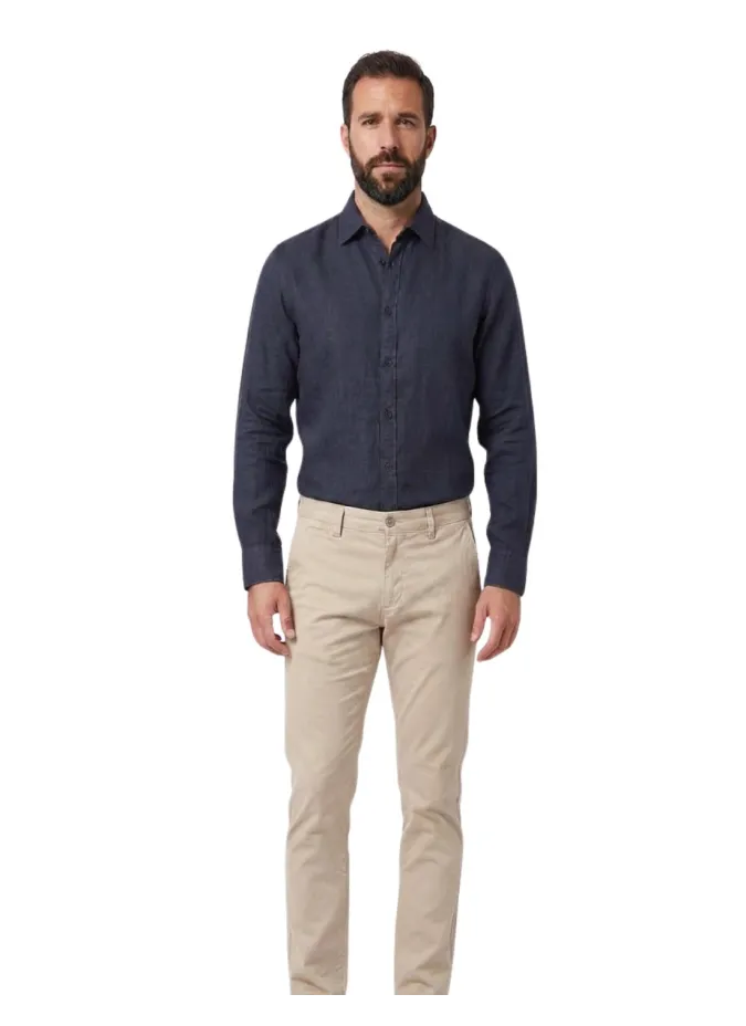NAVY BLUE LINEN SHIRT | JOHN TWEED TAILORED