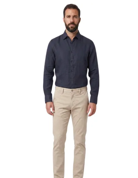 NAVY BLUE LINEN SHIRT | JOHN TWEED TAILORED
