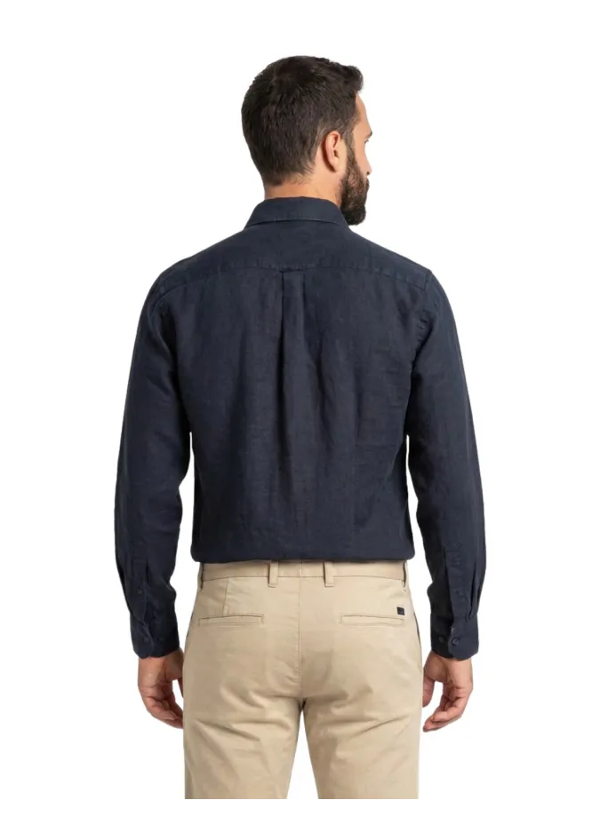 NAVY BLUE LINEN SHIRT | JOHN TWEED TAILORED