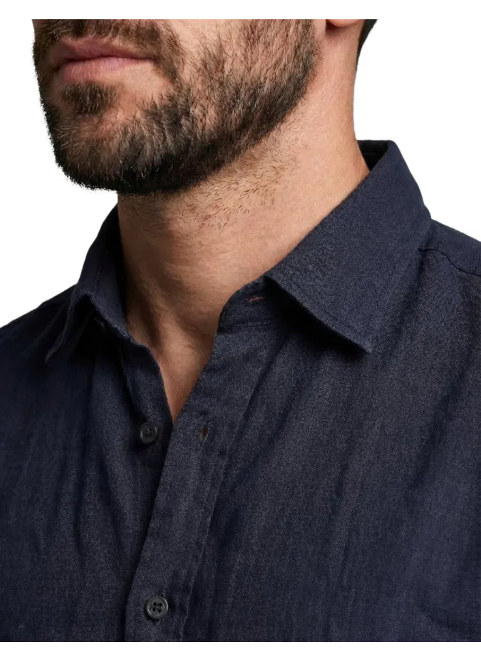 NAVY BLUE LINEN SHIRT | JOHN TWEED TAILORED