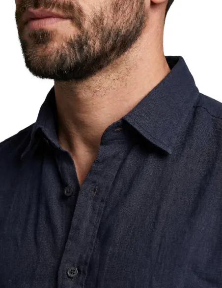 NAVY BLUE LINEN SHIRT | JOHN TWEED TAILORED