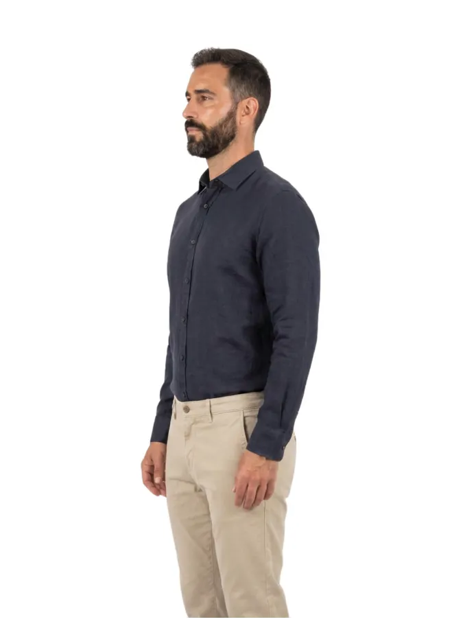 NAVY BLUE LINEN SHIRT | JOHN TWEED TAILORED
