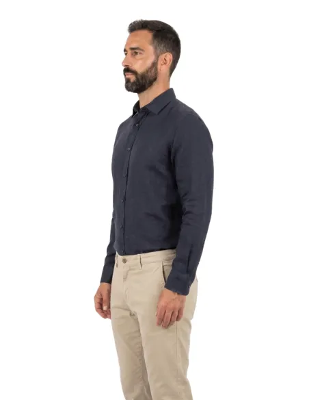 NAVY BLUE LINEN SHIRT | JOHN TWEED TAILORED