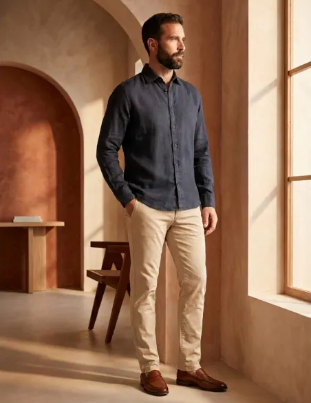NAVY BLUE LINEN SHIRT | JOHN TWEED TAILORED