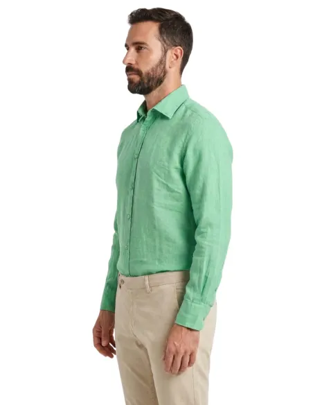 GREEN LINEN SHIRT | JOHN TWEED TAILORED
