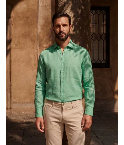 GREEN LINEN SHIRT | JOHN TWEED TAILORED