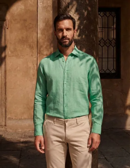 GREEN LINEN SHIRT | JOHN TWEED TAILORED