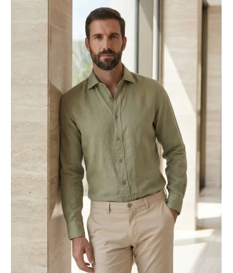 Camisa Lino Verde | Camisa 100% Lino | JOHN TWEED