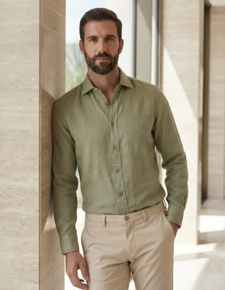 Camisa Lino Verde | Camisa 100% Lino | JOHN TWEED