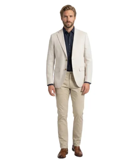 Blazer de algodón y lino espiga crudo