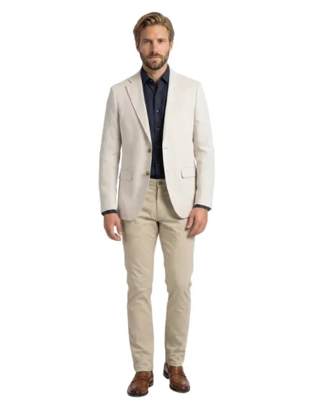 Blazer de algodón y lino espiga crudo