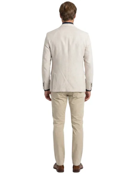 Ecru herringbone cotton and linen blazer