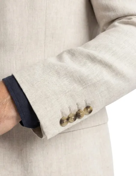 Ecru herringbone cotton and linen blazer