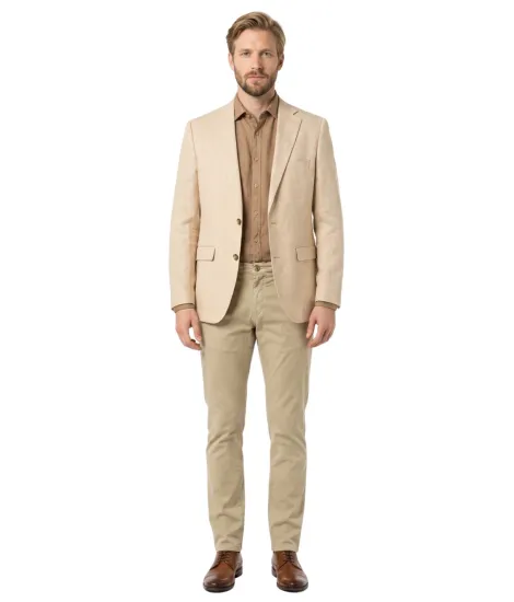 Ecru herringbone cotton and linen blazer