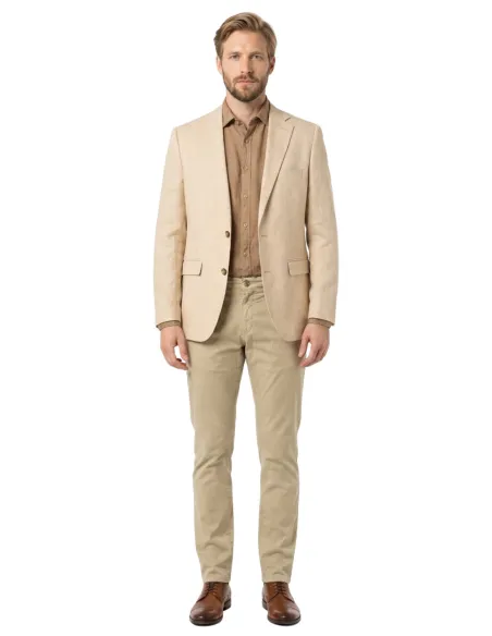 Beige herringbone cotton and linen blazer