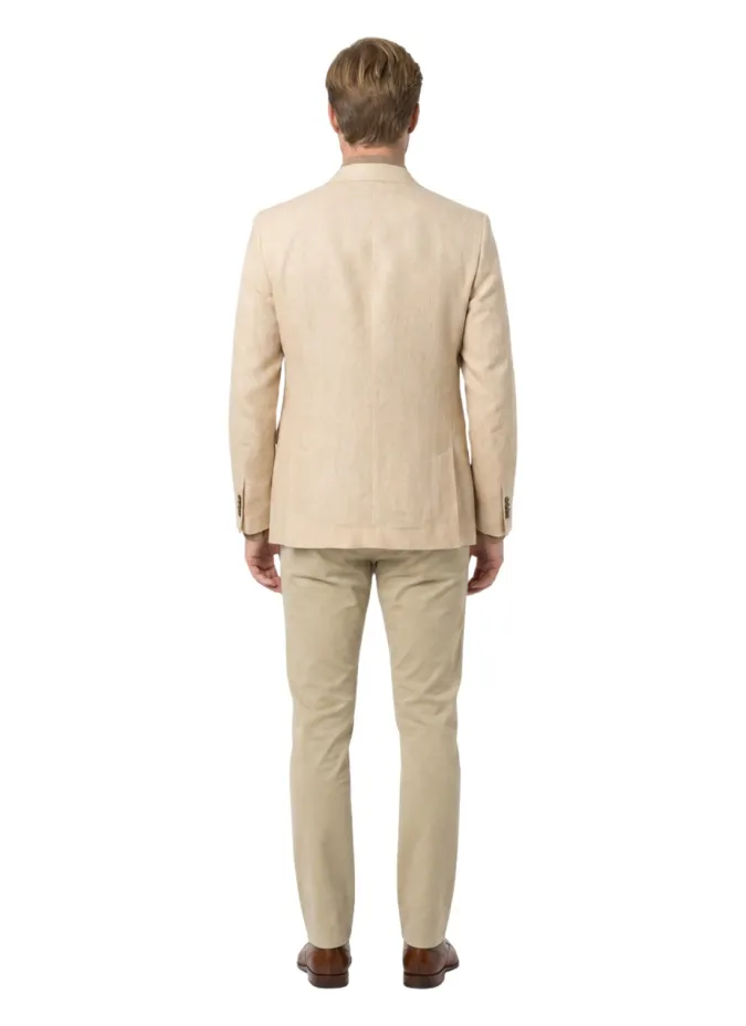 Beige herringbone cotton and linen blazer