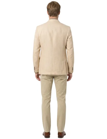 Ecru herringbone cotton and linen blazer