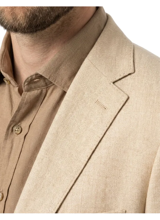 Blazer de Algodão e Linho Espinha Bege