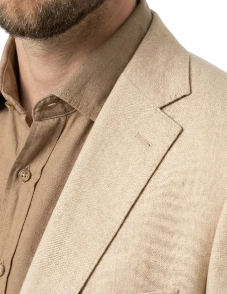 Beige herringbone cotton and linen blazer