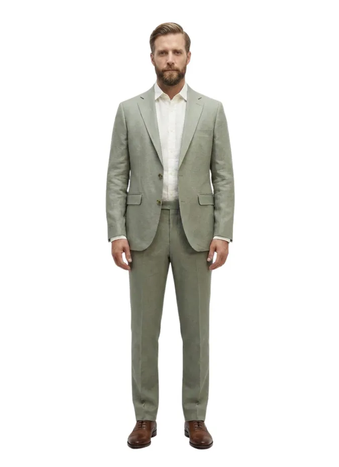 Green linen suit