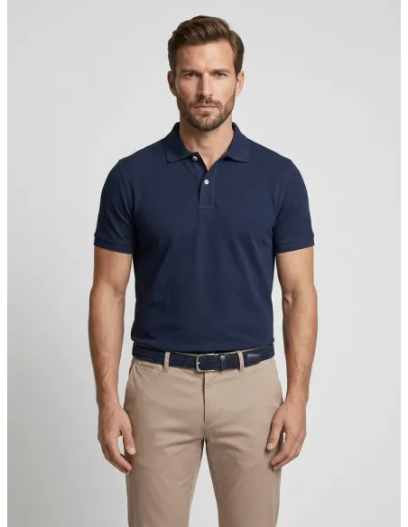 DARK BLUE PIQUE POLO | JOHN TWEED TAILORED