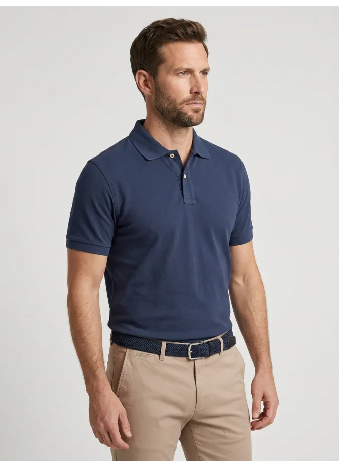 DARK BLUE PIQUE POLO | JOHN TWEED TAILORED