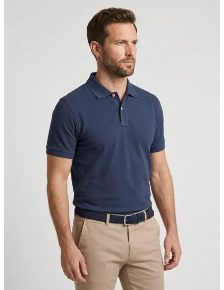 DARK BLUE PIQUE POLO | JOHN TWEED TAILORED