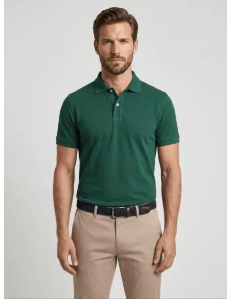 Polo Piqué Verde Escuro | John Tweed Tailored