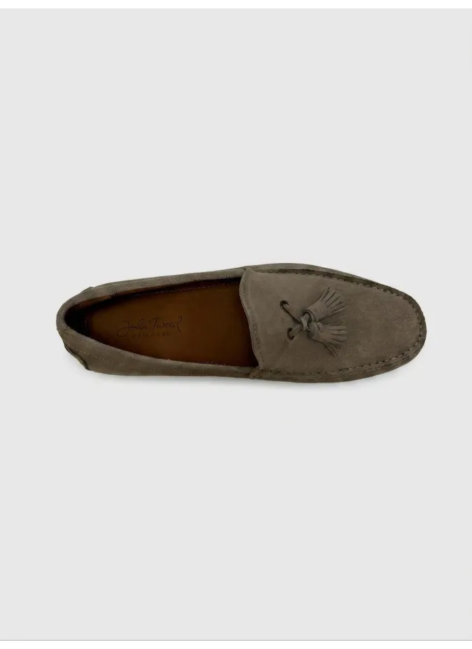Camel Suede Driver Loafers With Charm