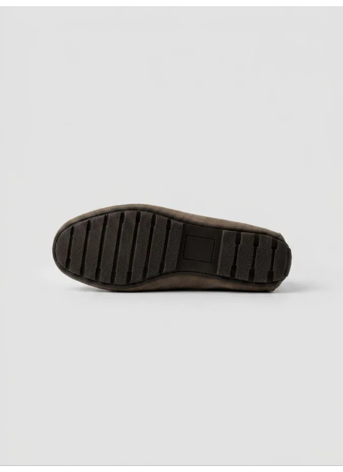 Camel Suede Driver Loafers With Charm