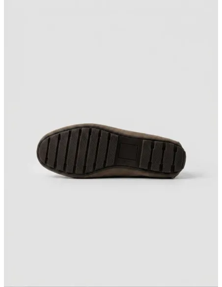Camel Suede Driver Loafers With Charm