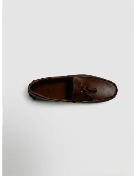 Brown Leather Driver Loafers with Charm