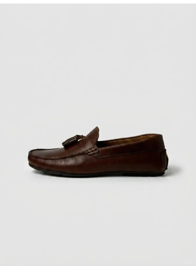 Brown Leather Driver Loafers with Charm