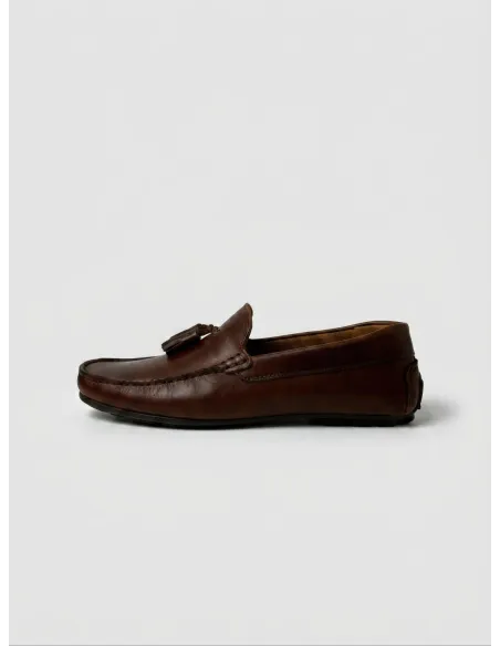 Brown Leather Driver Loafers with Charm