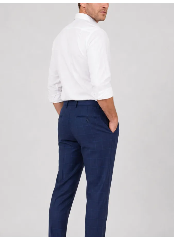 Blue Plaid Wool Trousers